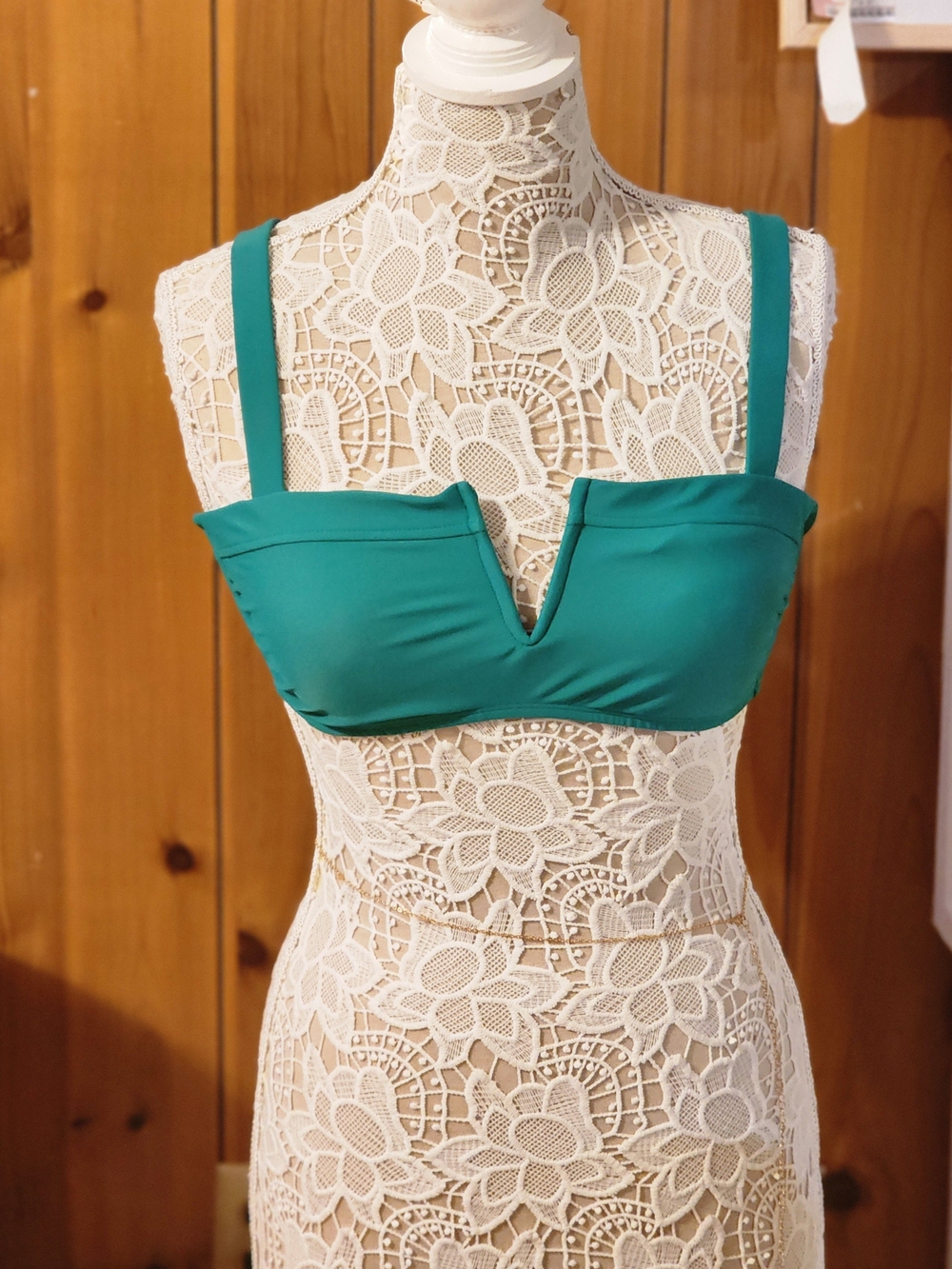 Teal V-Notch Bandeau Bra with Straps